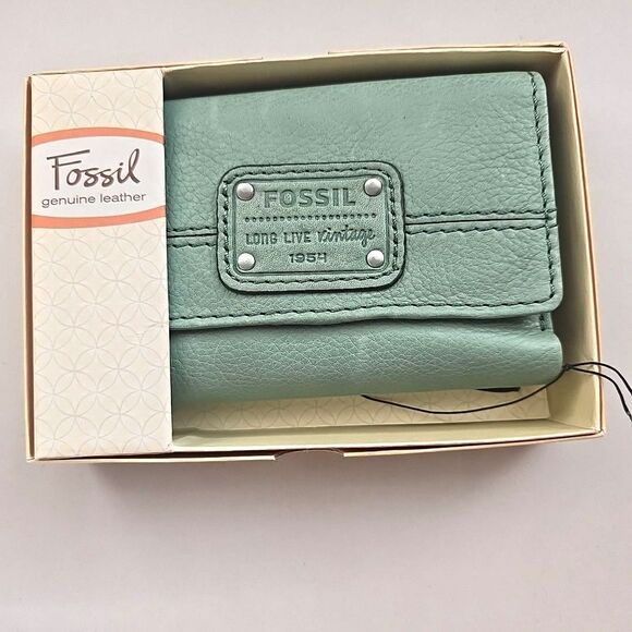 Fossil Genuine Leather Saddle Sea Green Mercer Long Live Vintage Zip Wallet NWT - Picture 1 of 7